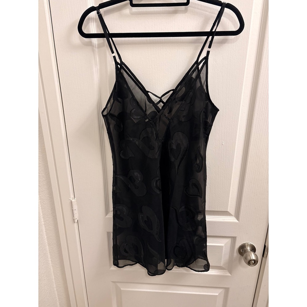 Morgan Taylor Intimates Black Sheer Heart Burnout Chemise Nightgown Womens M - Picture 2 of 4